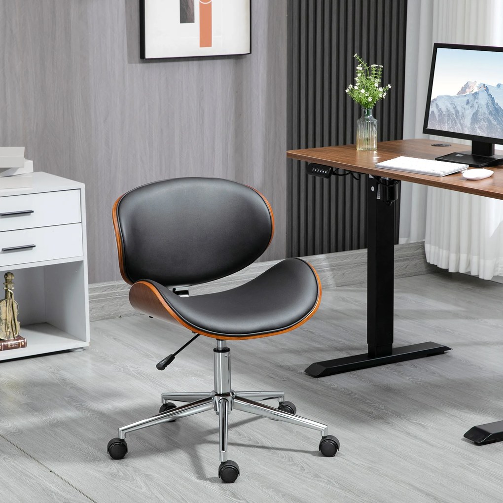 Vinsetto Scaun de birou design vintage înălțime reglabilă pivotant 360° lemn de plop înveliș sintetic 53 x 53 x 77-87 cm | Aosom Romania