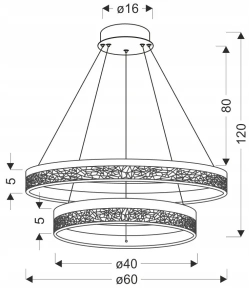 Lustră LED suspendată pe cablu FROZI, 38W, 230V, Ø 60 cm, negru