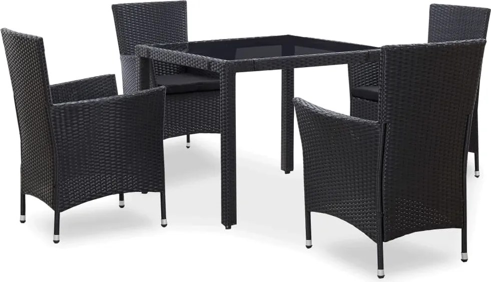 vidaXL Set de mobilier de exterior, 5 piese, negru, poliratan