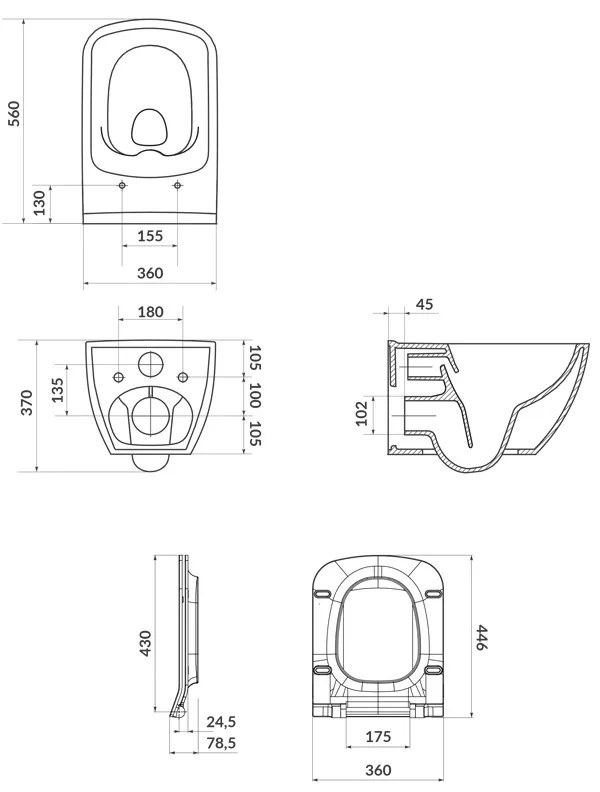 Set vas wc suspendat, Cersanit, Virgo, capac cu soft close si quick release, alb