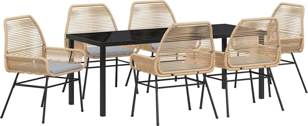vidaXL Set de masă pentru grădină cu pernă 7 pcs Maro poliratan