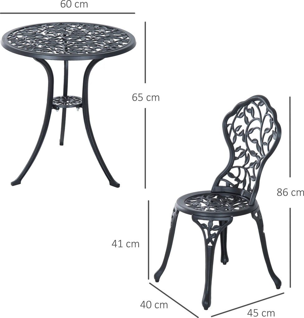 Outsunny 3pcs Patio Bistro Set Cast Aluminum Table Chair Outdoor Furniture Antique Black | Aosom Romania