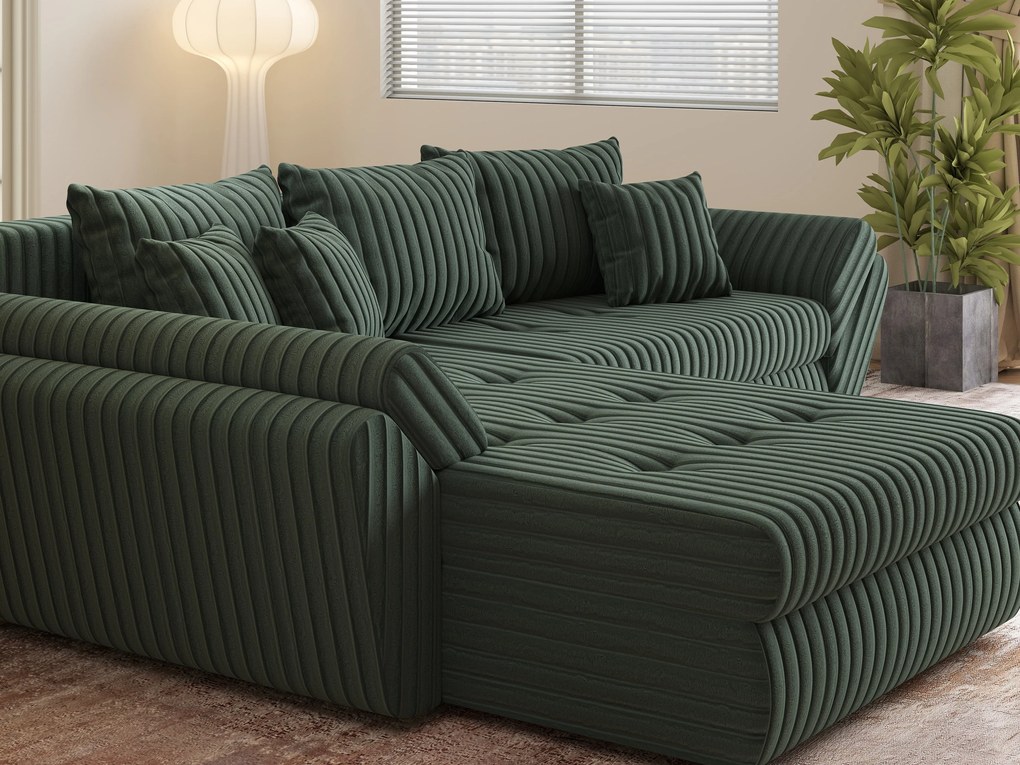 Colțar extensibil dumonde cu ladă de depozitare si sezut confortabil din spuma high-density, Loana Ambience Green 270x185 cm