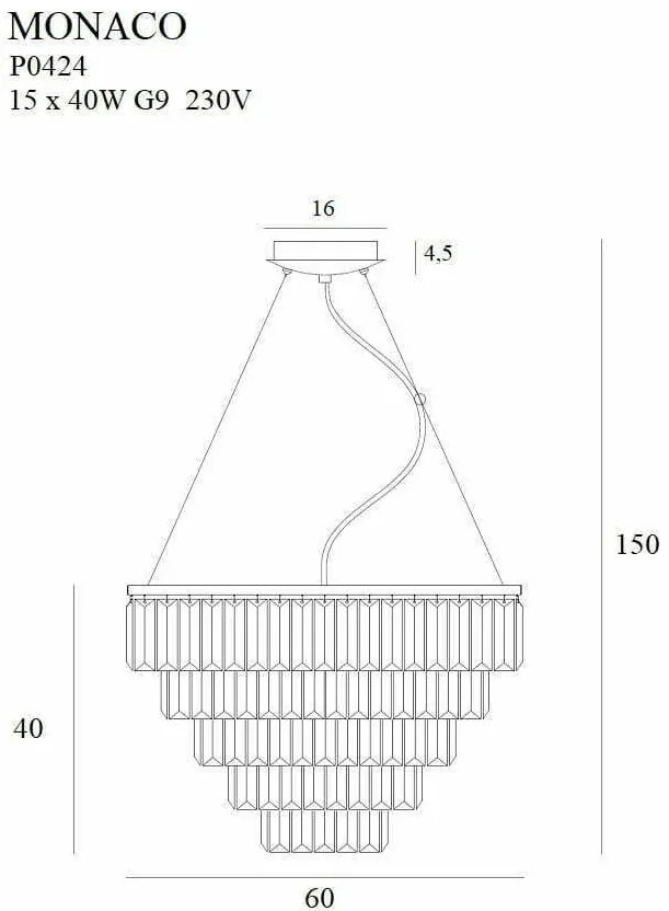 Lustra suspendata design elegant 60cm Monaco, auriu P0424 MX