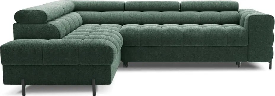 Colțar verde extensibil/cu spațiu de depozitare cu tapițerie din țesătură bouclé (cu colț pe partea stângă/în formă de ”L”) Ferucce – ELTAP