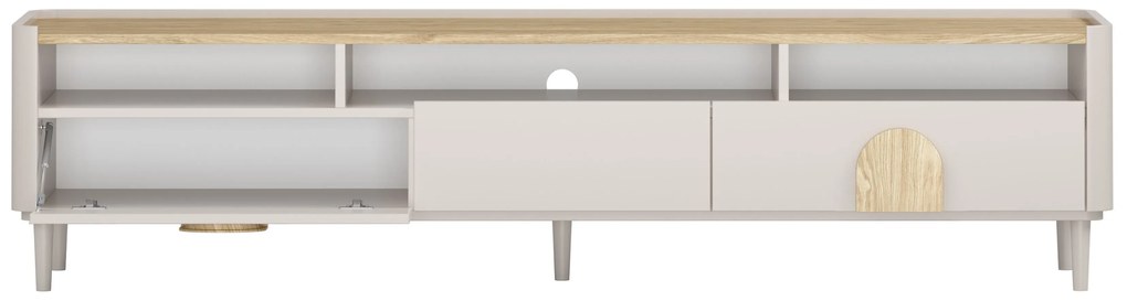 Comodă TV Amilio 200 cm cu sertare - cashmere / stejar uleiat / mânere stejar deschis
