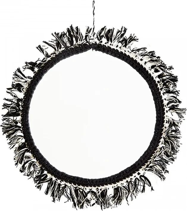 Oglinda rotunda crem/neagra din bumbac 25 cm Frida Madam Stoltz