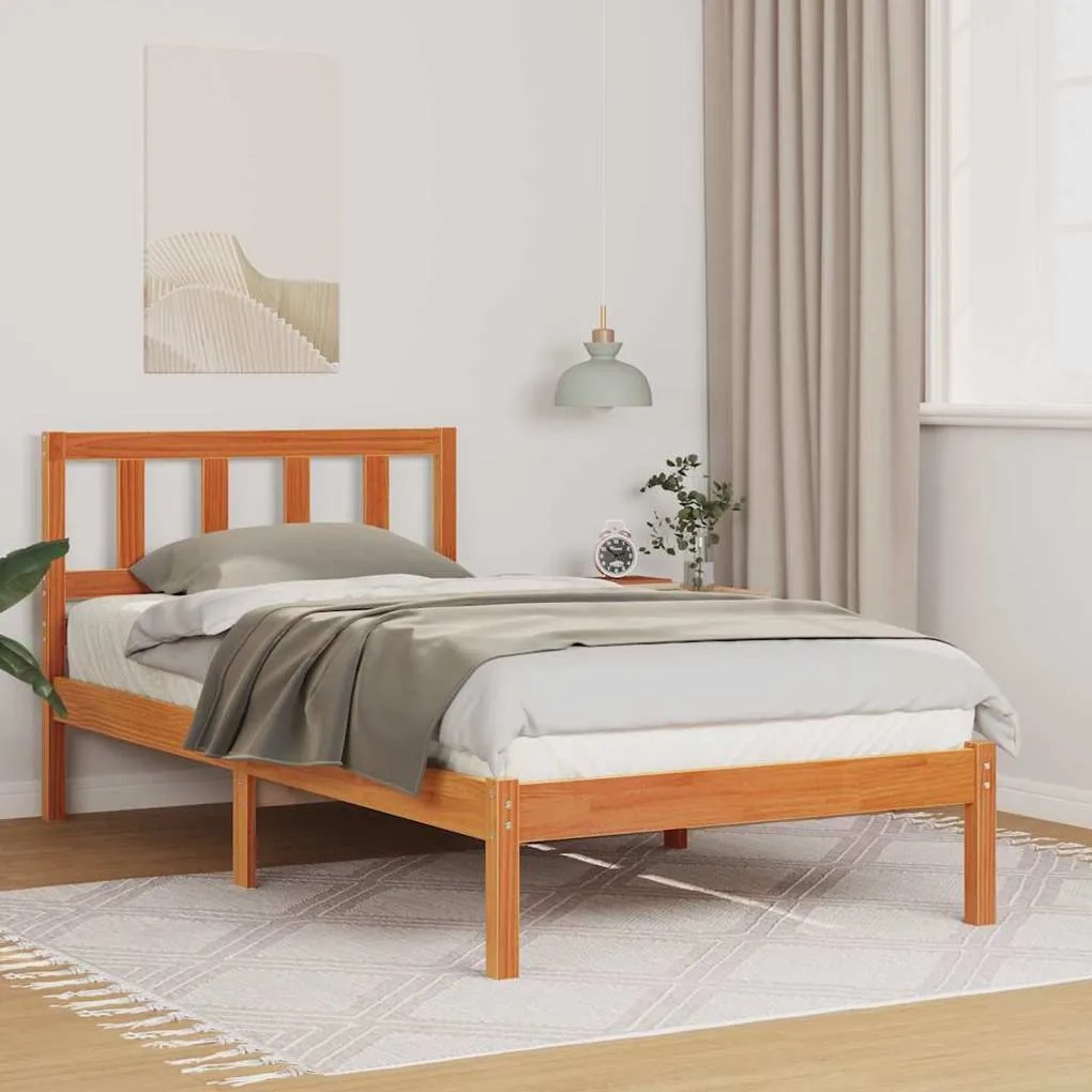 vidaXL Cadru de pat Maro ceruit 75 x 190 cm Lemn de brad solid