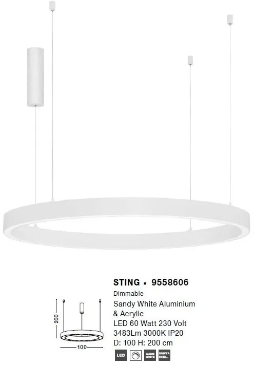 Lustra LED suspendata design circular STING White 100cm