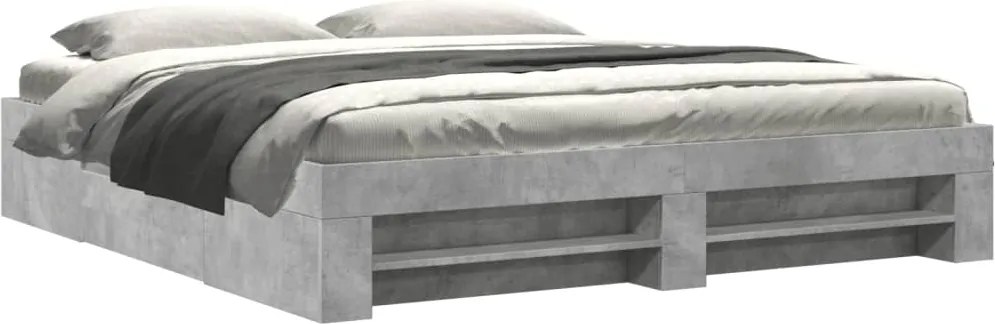 vidaXL Cadru de pat, gri beton, 200x200 cm, lemn prelucrat