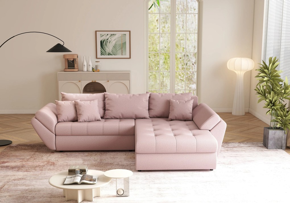 Colțar extensibil dumonde cu ladă de depozitare si sezut confortabil din spuma high-density, Loana Enjoy Flamingo II 270x185 cm