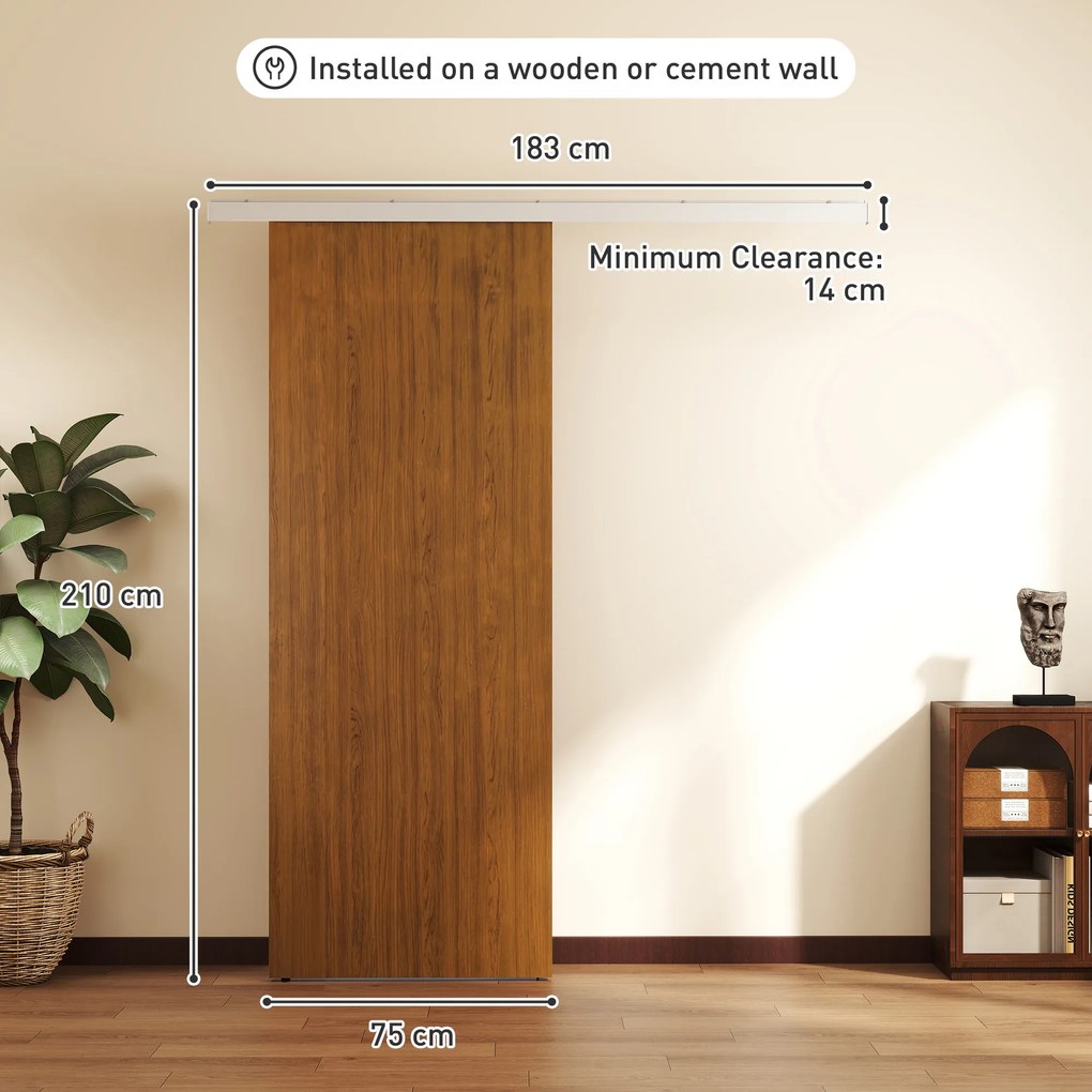 HOMCOM Ușă Culisantă de Interior 75x210 cm, Șină Silențioasă din Aliaj de Aluminiu, Kit Accesorii, Ghidaj, Ușă de Interior Stil Minimalist, din MDF, Impermeabilă, pentru Bucătărie, Baie, Birou | Aosom Romania