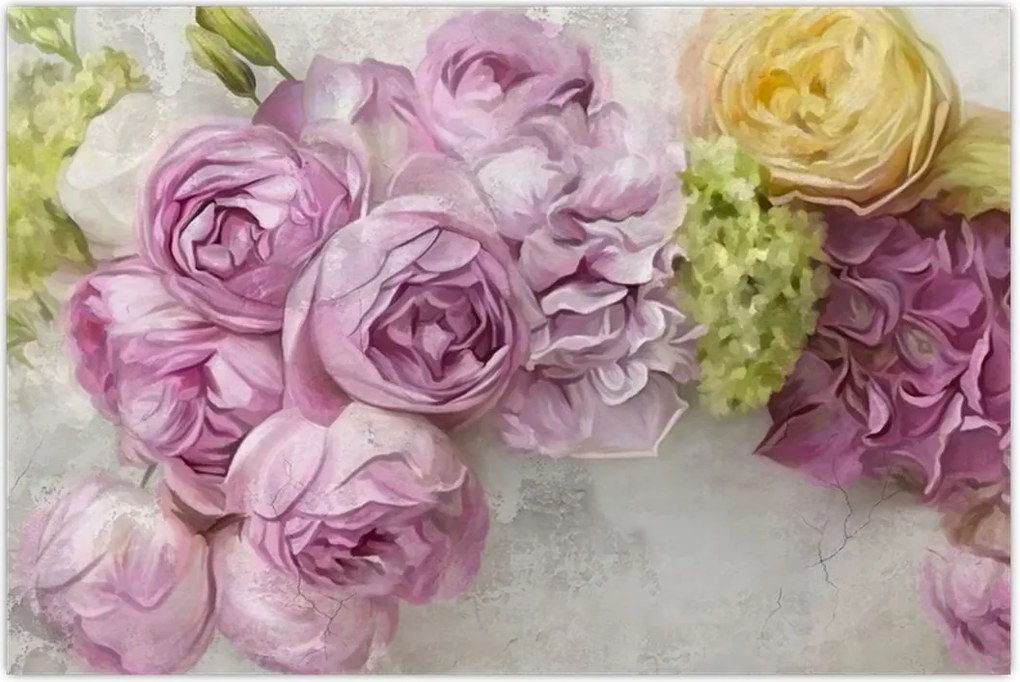 Tablou - Flori pe perete culorile pastel (90x60 cm)