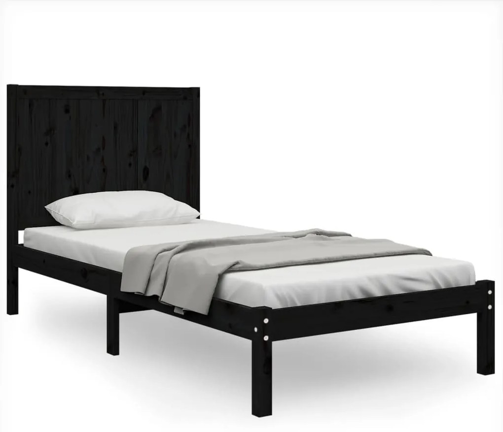 3105694 vidaXL Cadru de pat mic single, negru, 75x190 cm, lemn masiv de pin