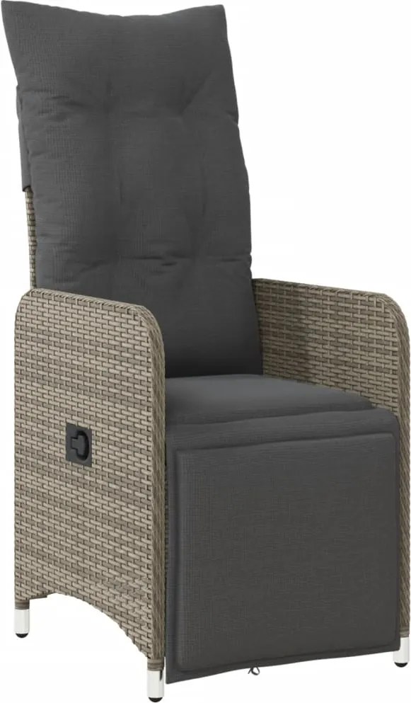 vidaXL Scaun de grădină rabatabil cu perne, gri, poliratan