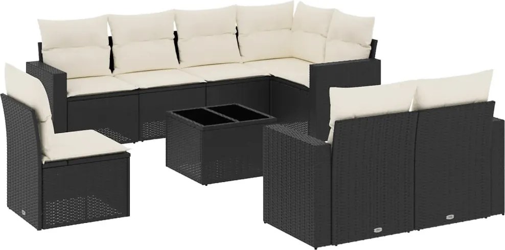 vidaXL Set mobilier de grădină cu perne, 9 piese, negru, poliratan