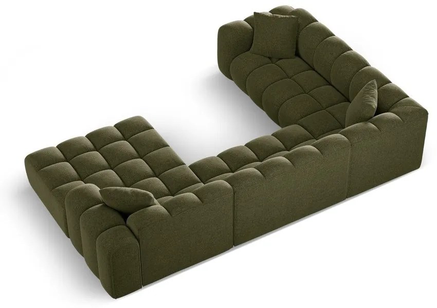 Colțar verde cu tapițerie din chenille (cu colț pe partea stângă/în formă de "U") Treno – Cosmopolitan Design
