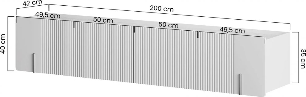 Dulap TV Malmi 200 cm suspendată - negru mat / auriu