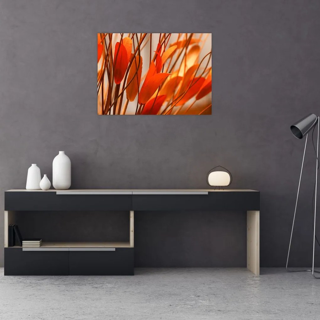 Tablou pe sticlă - Frunze înflorite (70x50 cm)