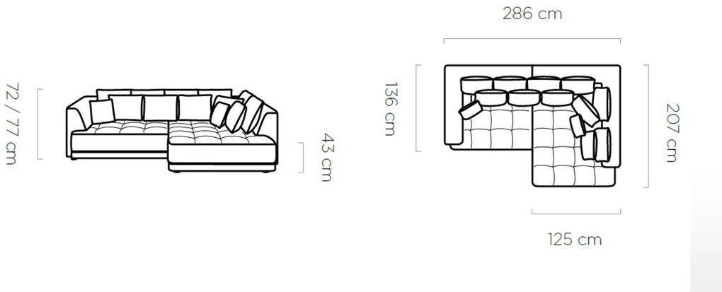 Coltar living Tiga pe stanga - L286 x l207 x h77 cm