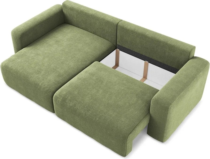 Colțar verde extensibil/cu spațiu de depozitare cu tapițerie din chenille (cu colț pe partea stângă/cu șezlong) Kona – Makamii