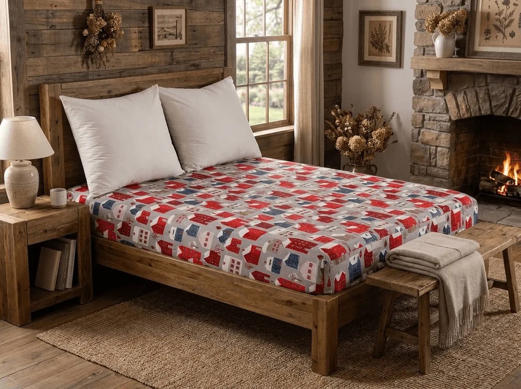 Cearsaf din microfibra WINTER COTTAGE gri 180x200 cm