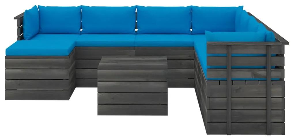 Set mobilier gradina paleti cu perne, 9 piese, lemn masiv pin Albastru deschis, 9