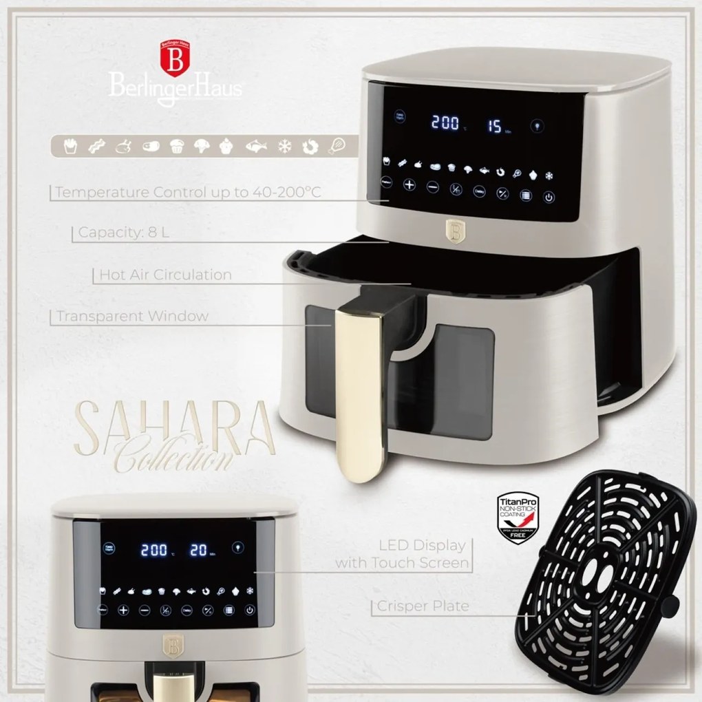 RESIGILAT - Friteuza aer cald capacitate mare 8 l, airfryer Sahara Berlinger Haus BH 9607