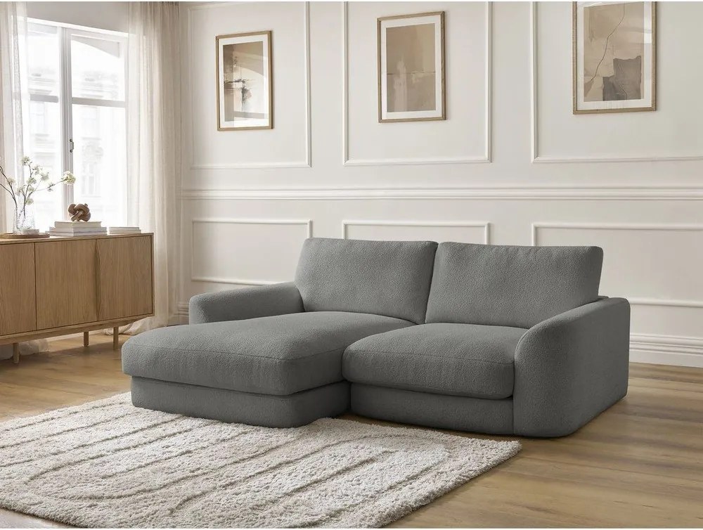 Colțar gri închis cu tapițerie din țesătură bouclé (cu colț pe partea stângă/cu șezlong) Leonore – Bobochic Paris