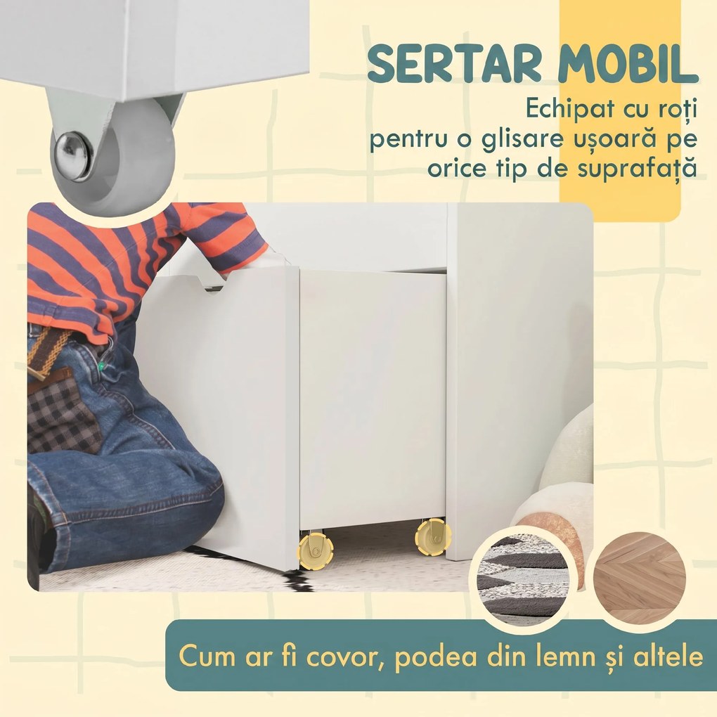 AIYAPLAY Bibliotecă Copii 3-8 Ani cu 3 Rafturi și Sertar, Raft de Depozitare Jucării, 62,5x30x70 cm, Alb | Aosom Romania