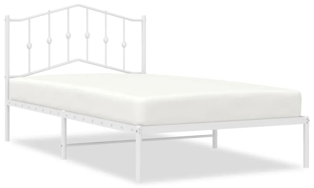 373834 vidaXL Cadru de pat din metal cu tăblie, alb, 107x203 cm