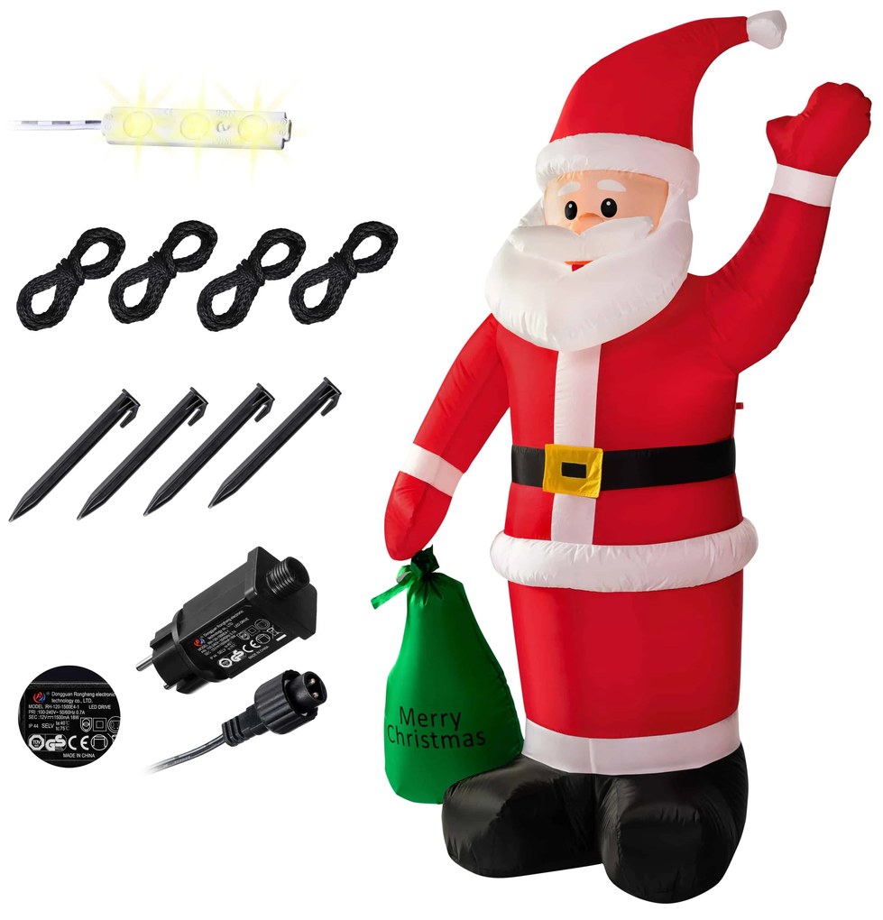 Moș Crăciun gonflabil cu iluminare, 180cm, roșu Monzana