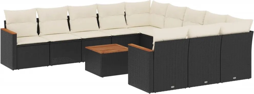vidaXL Set canapele de grădină, 12 piese, cu perne, negru, poliratan