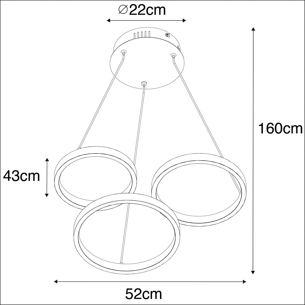 Lampă suspendată neagră incluzând LED cu dimmer în 3 trepte cu 3 lumini - Rondas