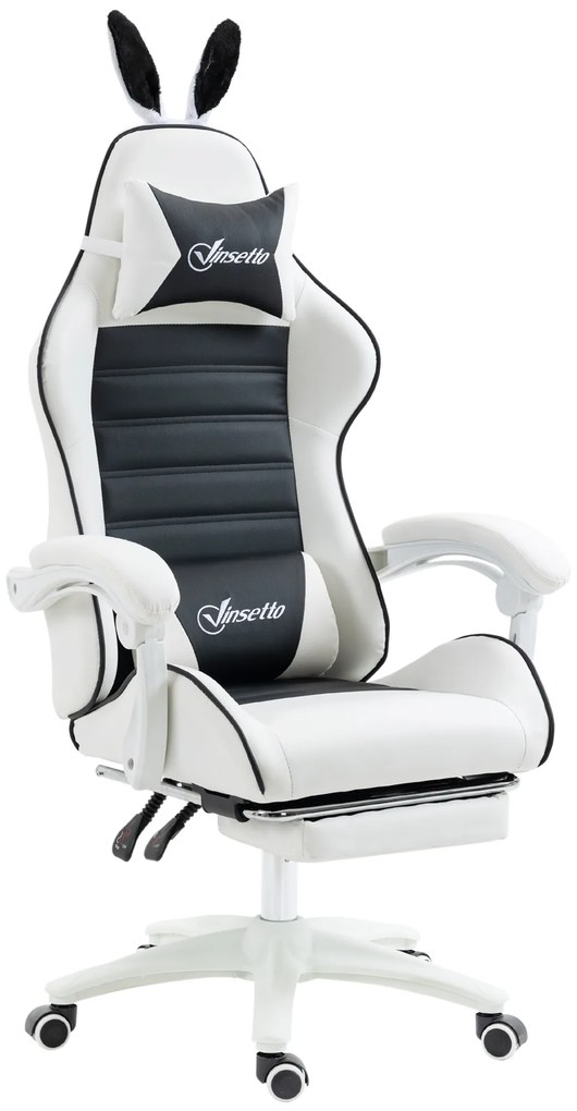 Vinsetto Fotoliu de gaming cu sprijin lombar, înălțime reglabilă, spătar reglabil, urechi de iepure și pernă pentru cap, negru | Aosom Romania