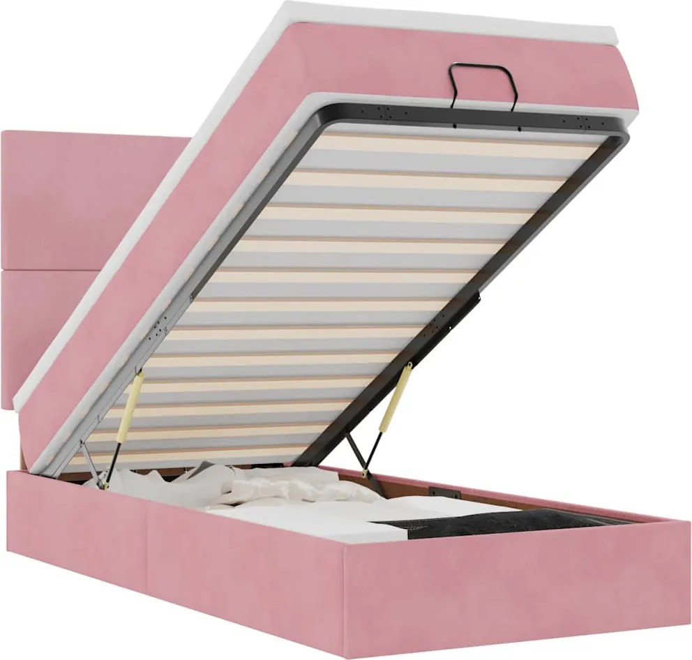 vidaXL Cadru de pat otoman cu saltele Roz 80x200cm catifea