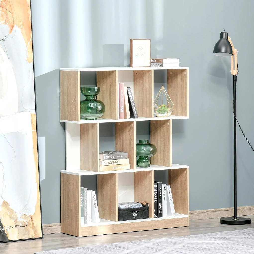 HOMCOM Bibliotecă din Lemn cu 3 Rafturi, Dimensiuni 100x30x124cm, Design Elegant pentru Organizare și Depozitare | AOSOM România