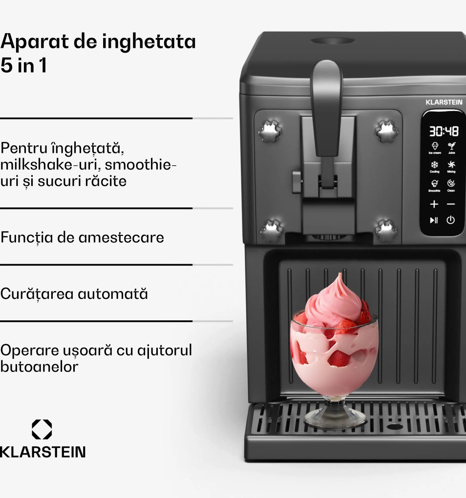 Klarstein Mașină de făcut înghețată Sweet Sundae, înghețată, smoothie-uri și milkshake-uri, curățare automată