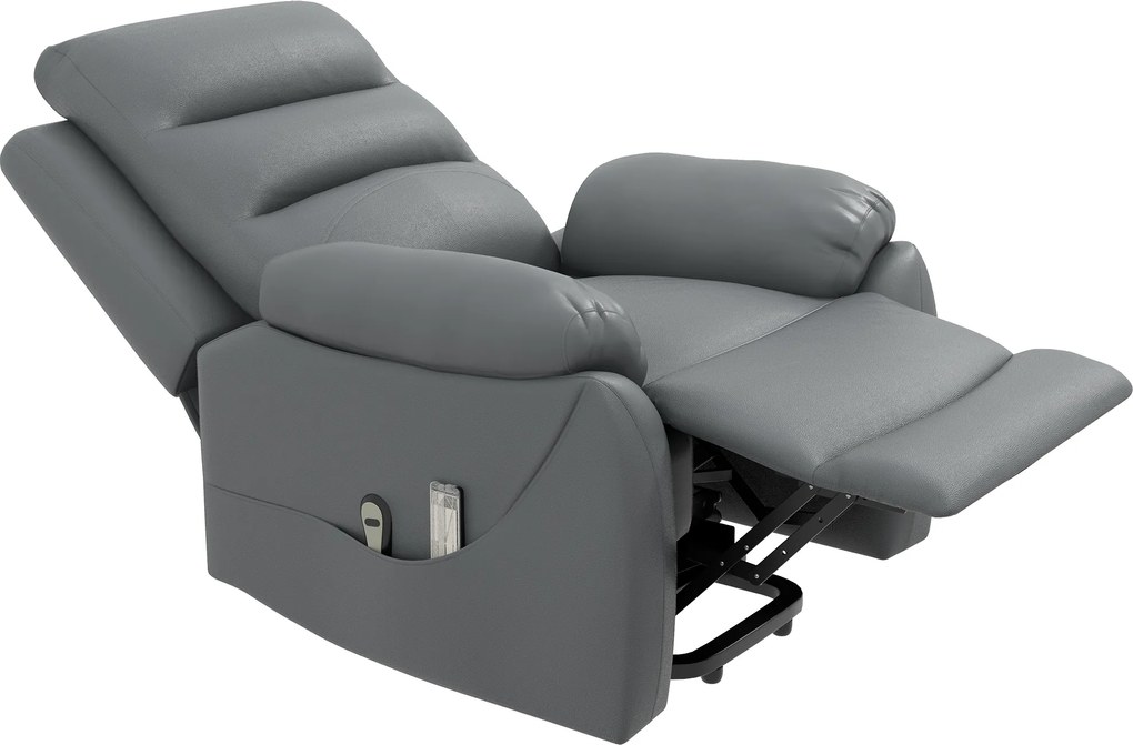Fotoliu cu inclinare electric, din piele PU, cu masaj cu vibratii, buzunare laterale, gri HOMCOM | Aosom Romania
