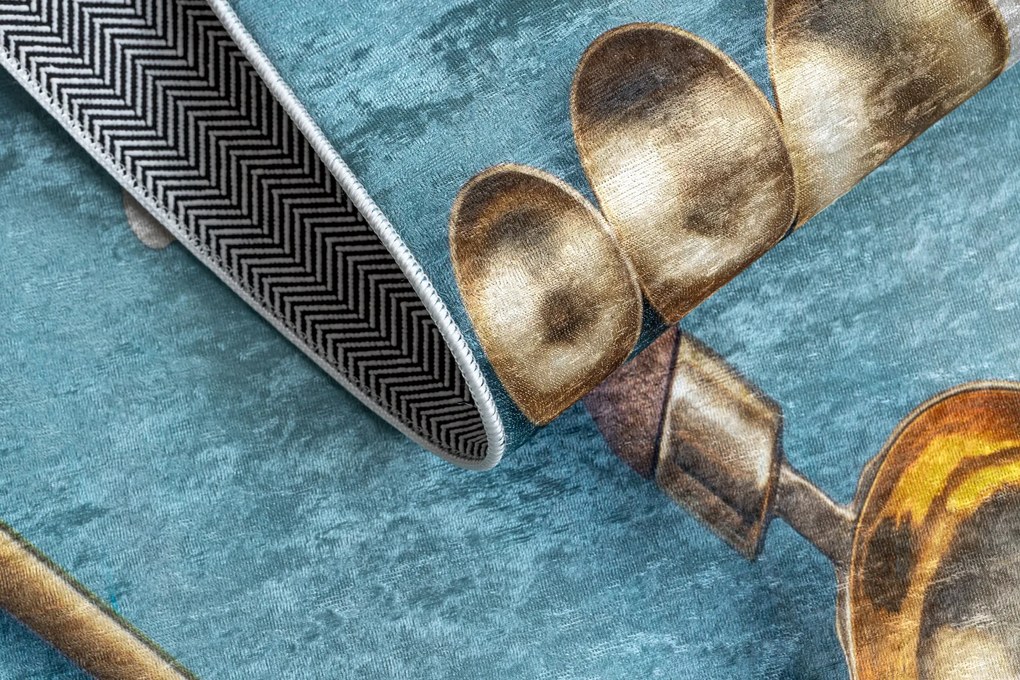 ANDRE 33220 covor lavabil linguri, bucatarie, anti-alunecare - albastru / aur