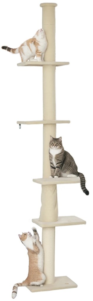 PawHut Pom de zgâriere, înălțime ajustabilă 225-275 cm, bază stabilă, protecție împotriva răsturnării, husă de pluș, Crem | Aosom Romania