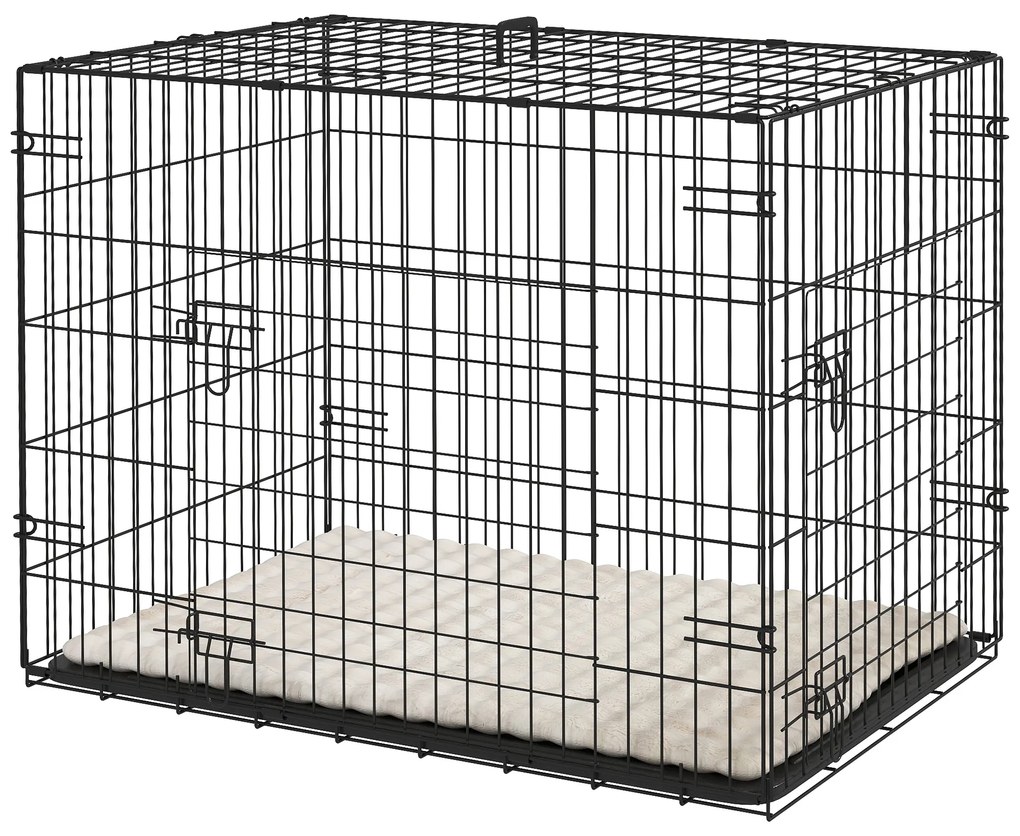 PawHut Cușcă pentru câini cușcă de transport pentru câini pliabilă cu 2 uși tavă detașabilă pernă lavabilă 76 x 53 x 60 cm negru | Aosom Romania