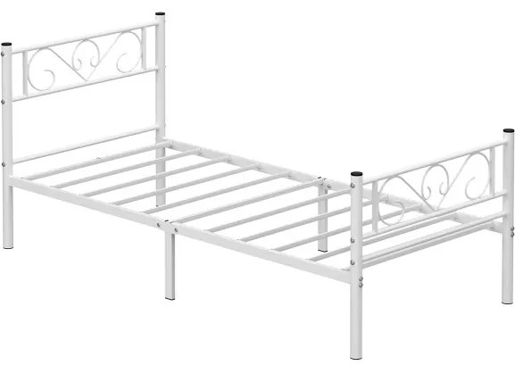 Cadru De Pat Din Metal, De O Persoana, Alb, Dimensiune Saltea 90 X 190 Cm