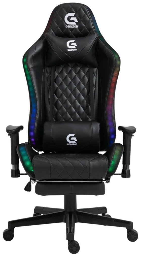 Scaun gaming cu sistem iluminare bandă LED RGB, Masaj in perna lombara, Suport picioare, funcție sezlong, SIG 5020, Negru