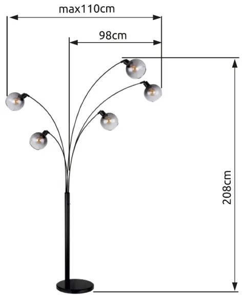 Lampadar Globo 58228NBS SEYMOUR 5xE27/40W/230V fumuriu