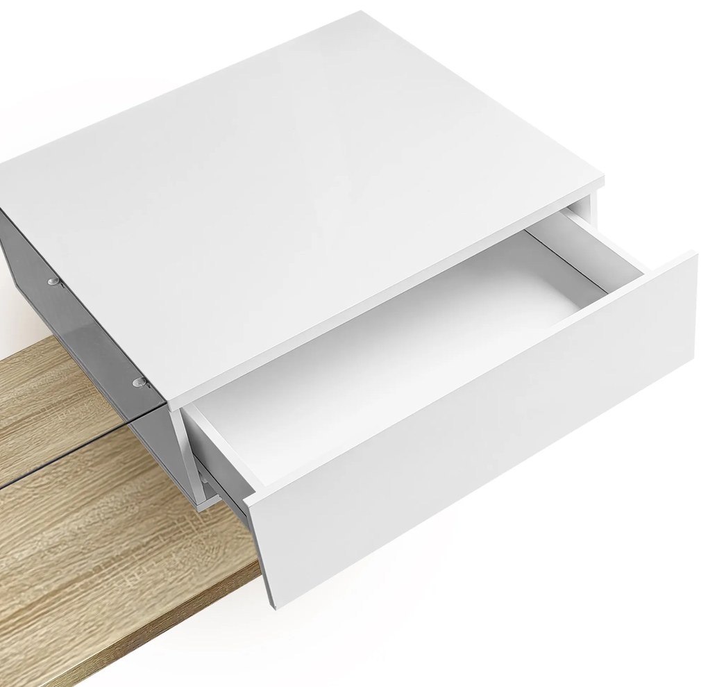 Măsuță de Cafea Modernă din Lemn cu Sticlă și LED, 105x55x32,5 cm, Naturală