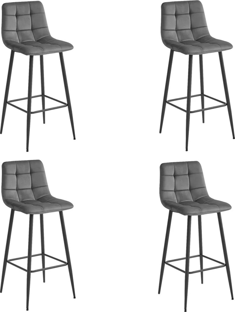 Scaun de bar ARCETO VELVET cu picioare negre, gri inchis