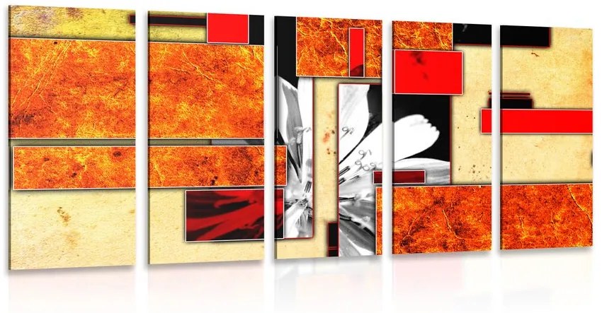 Tablou 5-piese abstracție florală portocalie