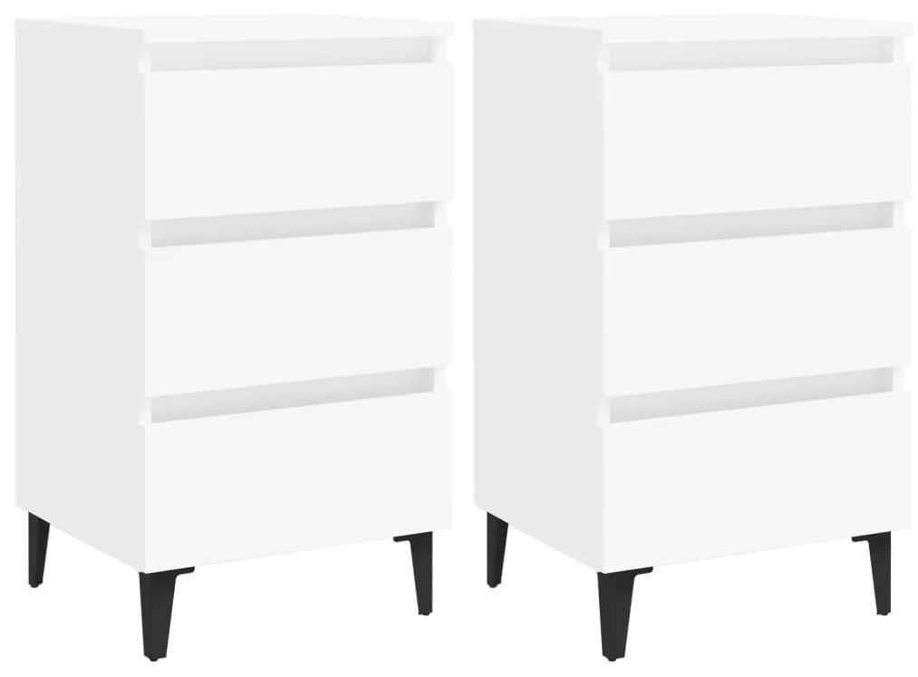 805906 vidaXL Noptiere cu picioare metalice, 2 buc., alb, 40x35x69 cm