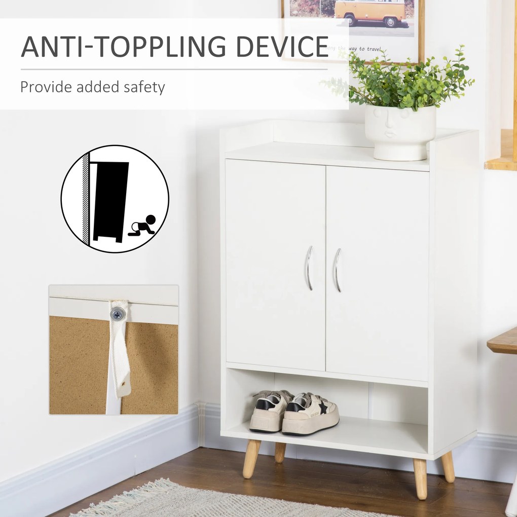 Dulap Pantofar Economie de spatiu din Lemn Alb cu Compartiment deschis, Dulap Pantofar Design pentru Intrare, 60x30x92cm HOMCOM | Aosom RO